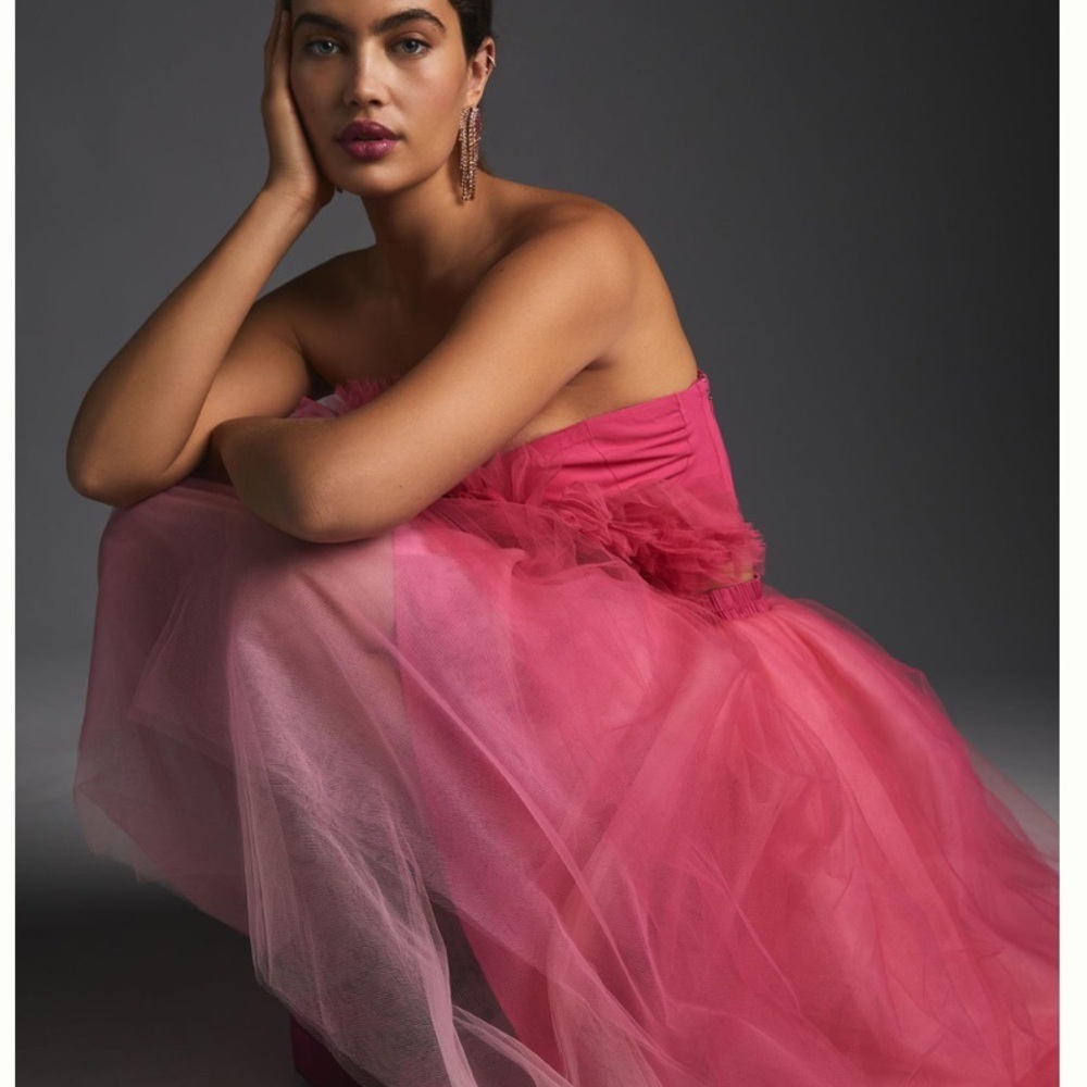 ANTHROPOLOGIE HUTCH Tulle Midi Skirt in Hot Pink